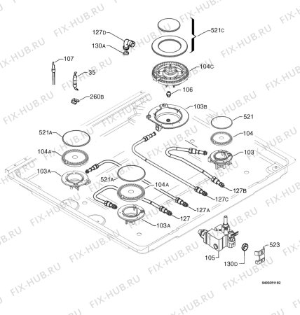 Взрыв-схема плиты (духовки) Rex Electrolux PS640UV - Схема узла Functional parts 267